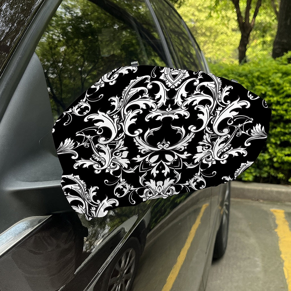 Black And White Damask Pattern Print Car Side Mirror Covers