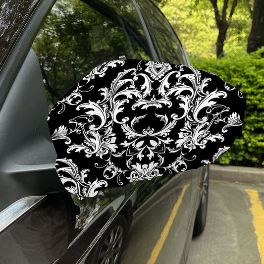 Black And White Damask Pattern Print Car Side Mirror Covers