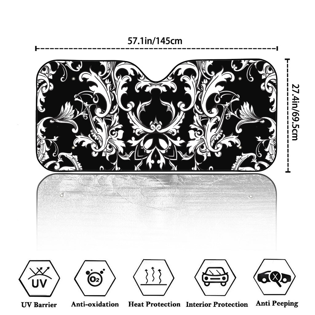 Black And White Damask Pattern Print Car Windshield Sun Shade