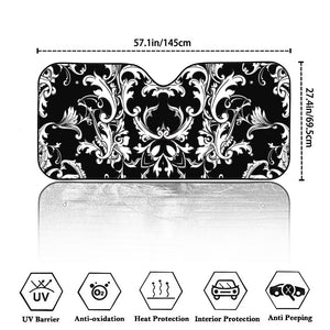 Black And White Damask Pattern Print Car Windshield Sun Shade