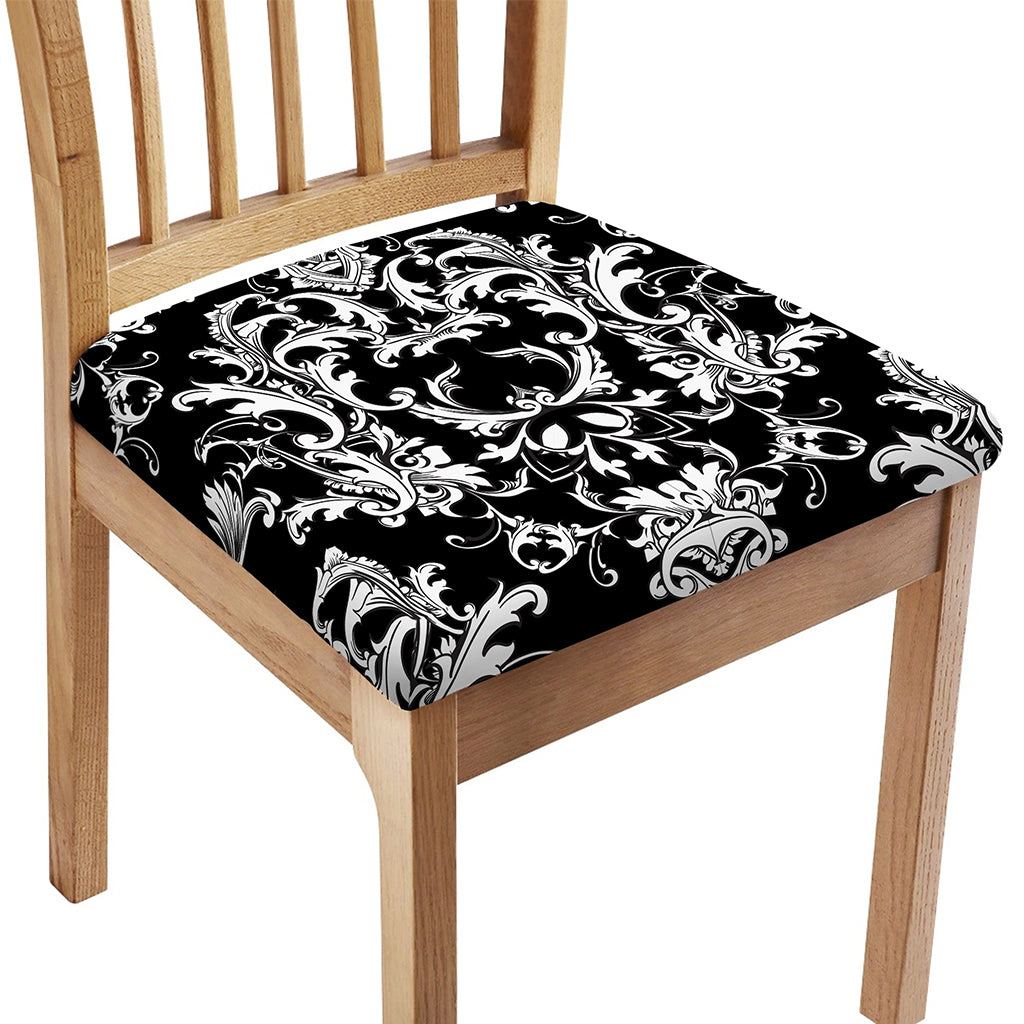 Black And White Damask Pattern Print Chair Cushion Cover
