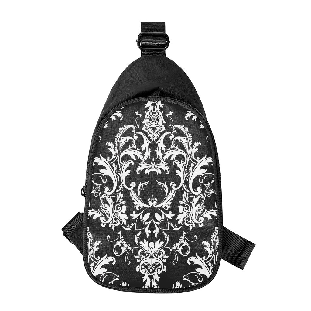 Black And White Damask Pattern Print Chest Bag