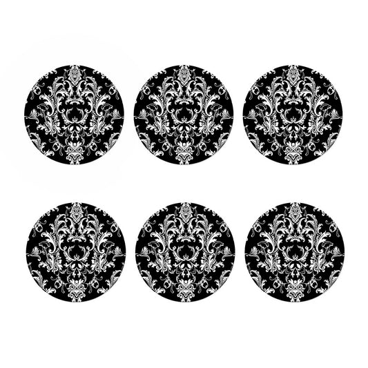 Black And White Damask Pattern Print Coaster Set