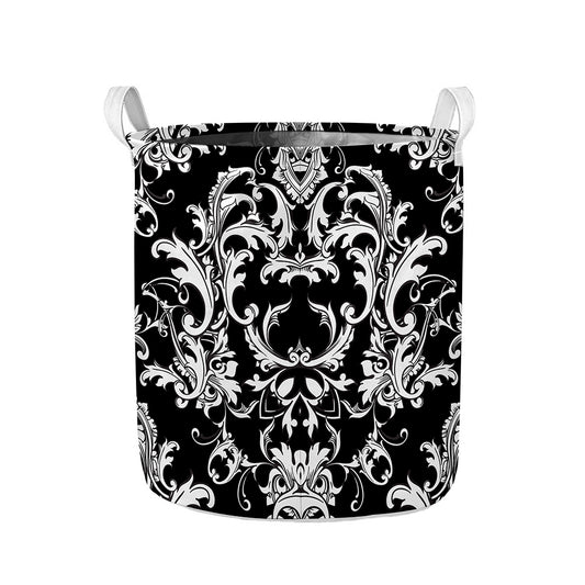 Black And White Damask Pattern Print Collapsible Laundry Basket