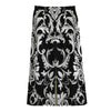 Black And White Damask Pattern Print Cotton Front Slit Maxi Skirt