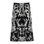 Black And White Damask Pattern Print Cotton Front Slit Maxi Skirt