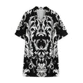 Black And White Damask Pattern Print Cotton Hawaiian Shirt