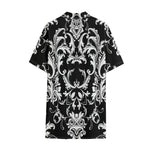 Black And White Damask Pattern Print Cotton Hawaiian Shirt