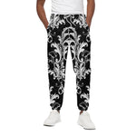 Black And White Damask Pattern Print Cotton Pants