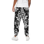 Black And White Damask Pattern Print Cotton Pants