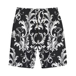 Black And White Damask Pattern Print Cotton Shorts
