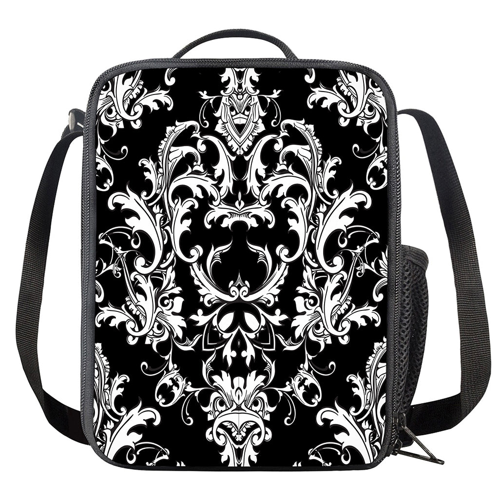 Black And White Damask Pattern Print Crossbody Lunch Bag