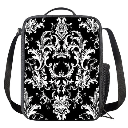Black And White Damask Pattern Print Crossbody Lunch Bag