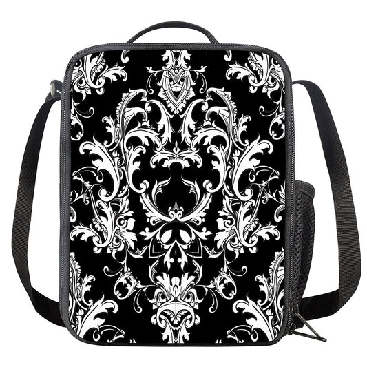 Black And White Damask Pattern Print Crossbody Lunch Bag
