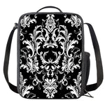 Black And White Damask Pattern Print Crossbody Lunch Bag