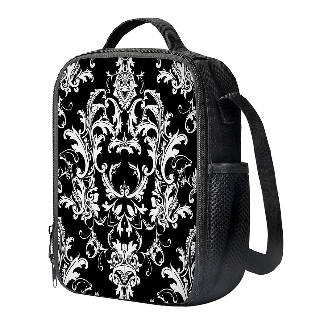 Black And White Damask Pattern Print Crossbody Lunch Bag