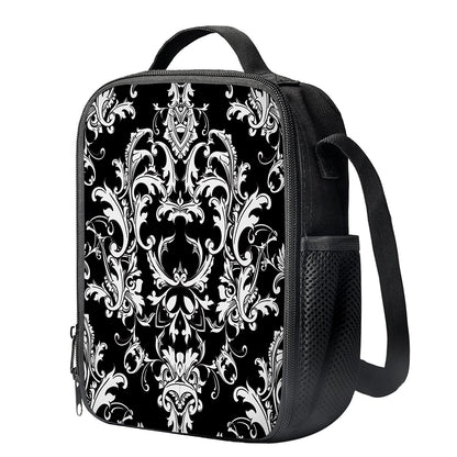 Black And White Damask Pattern Print Crossbody Lunch Bag
