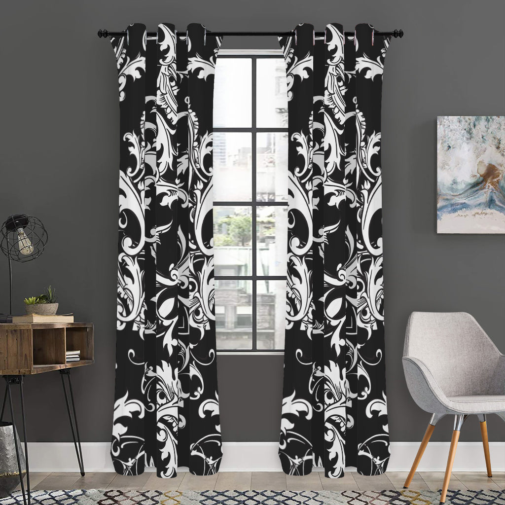 Black And White Damask Pattern Print Curtain