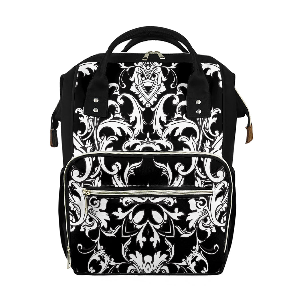 Black And White Damask Pattern Print Diaper Bag