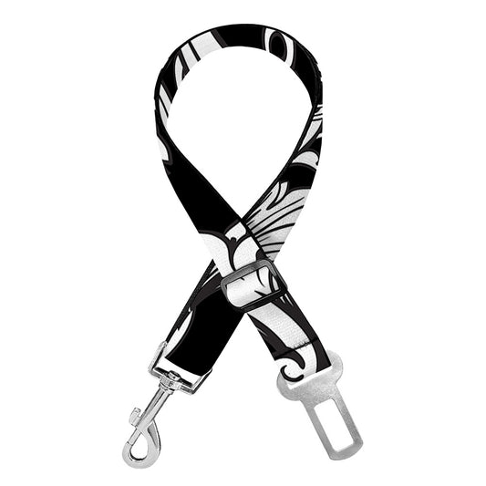 Black And White Damask Pattern Print Dog Seat Belt