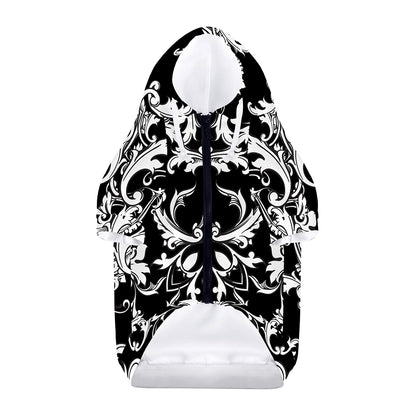 Black And White Damask Pattern Print Dog Zip Up Hoodie