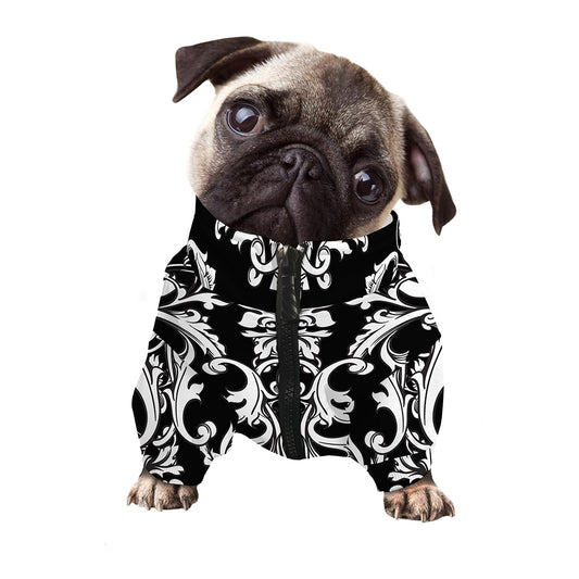 Black And White Damask Pattern Print Dog Zip Up Jacket