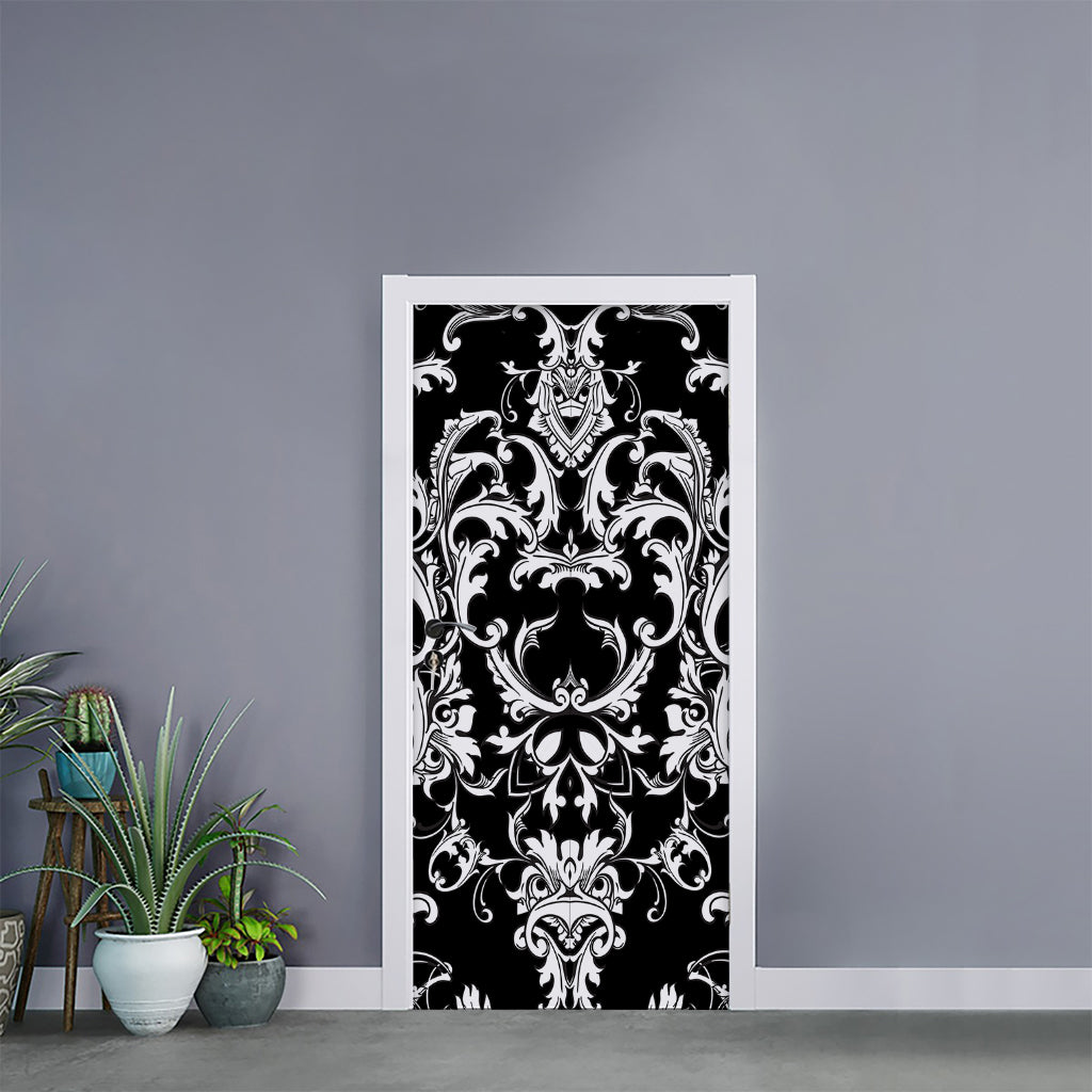 Black And White Damask Pattern Print Door Sticker