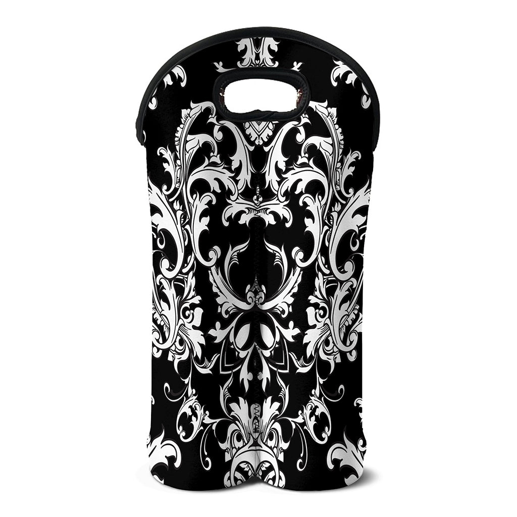 Black And White Damask Pattern Print Double Neoprene Wine Tote