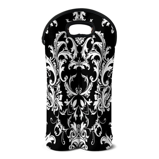 Black And White Damask Pattern Print Double Neoprene Wine Tote