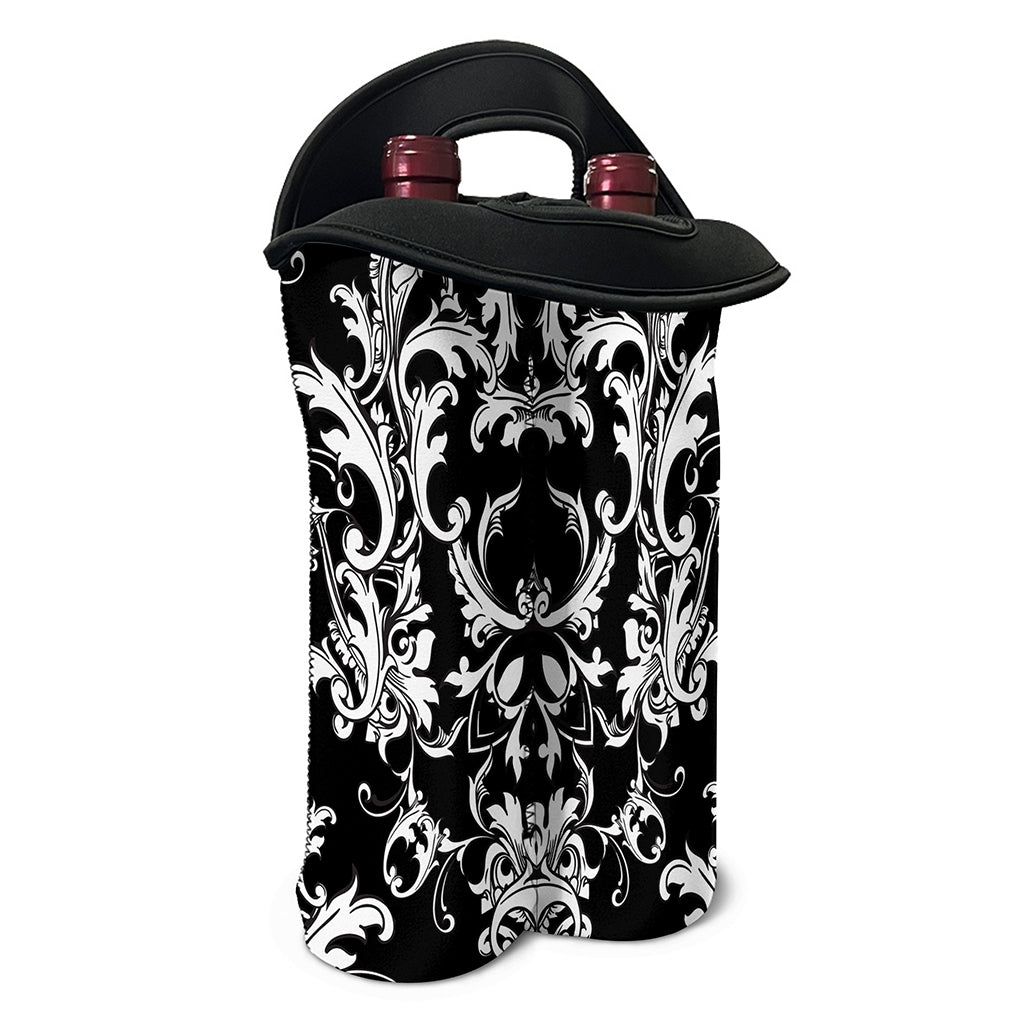Black And White Damask Pattern Print Double Neoprene Wine Tote