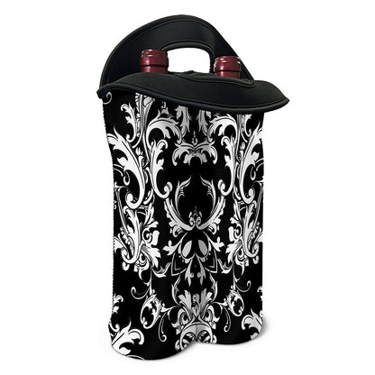 Black And White Damask Pattern Print Double Neoprene Wine Tote
