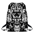 Black And White Damask Pattern Print Drawstring Backpack