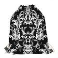 Black And White Damask Pattern Print Drawstring Bag