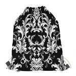Black And White Damask Pattern Print Drawstring Bag