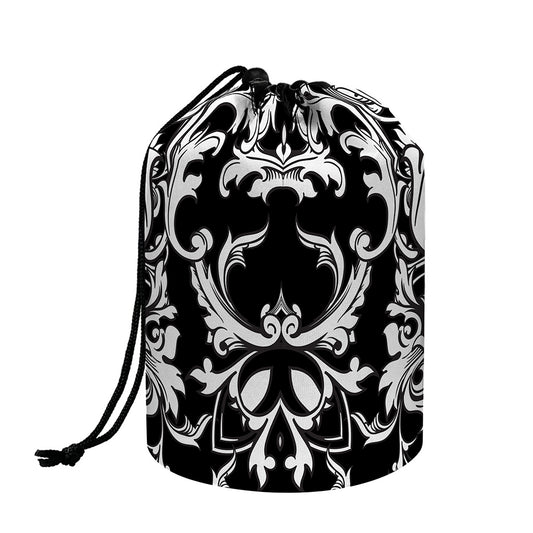 Black And White Damask Pattern Print Drawstring Makeup Bag