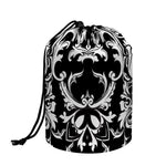 Black And White Damask Pattern Print Drawstring Makeup Bag