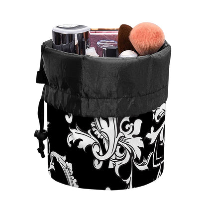 Black And White Damask Pattern Print Drawstring Makeup Bag