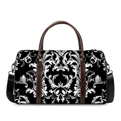 Black And White Damask Pattern Print Duffle Bag