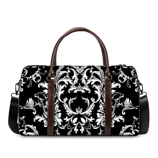 Black And White Damask Pattern Print Duffle Bag