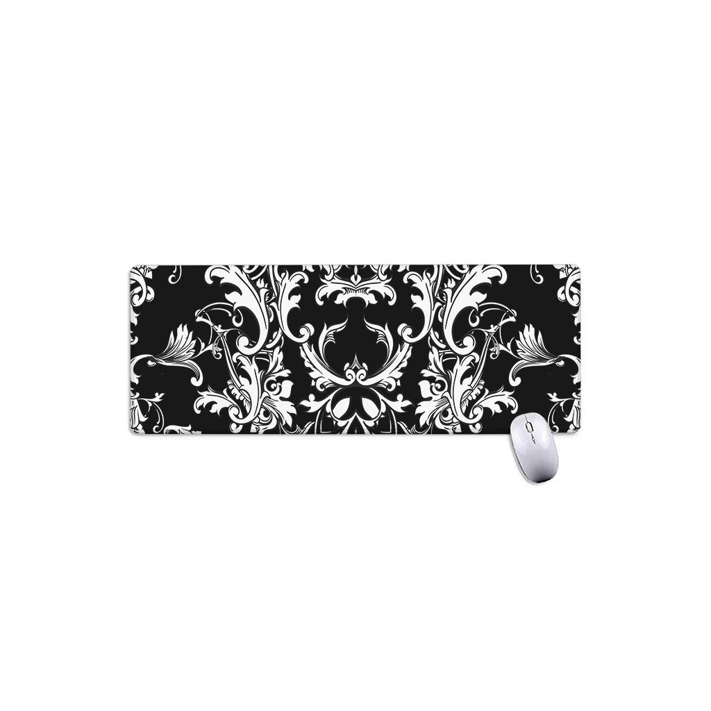 Black And White Damask Pattern Print Extended Mouse Pad