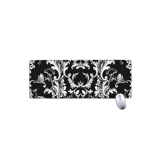 Black And White Damask Pattern Print Extended Mouse Pad