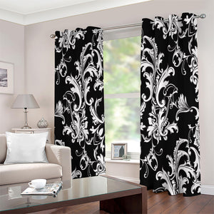 Black And White Damask Pattern Print Extra Wide Grommet Curtains