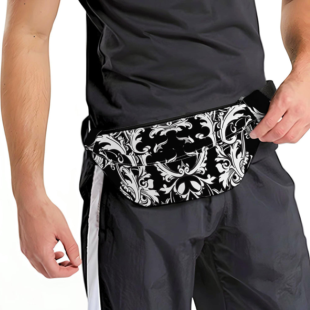 Black And White Damask Pattern Print Fanny Pack