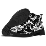 Black And White Damask Pattern Print Flat Ankle Boots