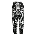 Black And White Damask Pattern Print Fleece Lined Knit Pants