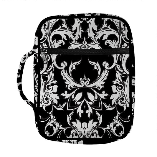 Black And White Damask Pattern Print Front Pocket Bible Bag