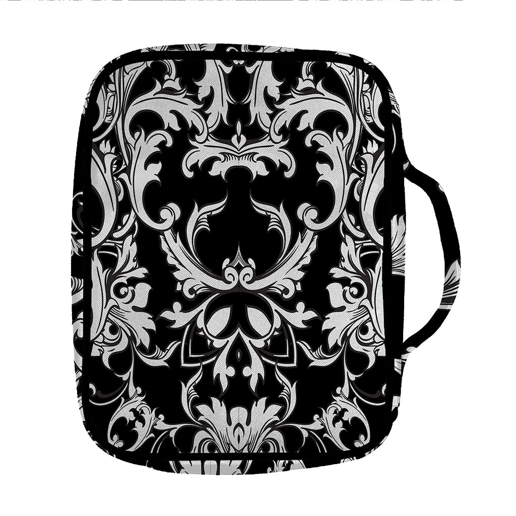 Black And White Damask Pattern Print Front Pocket Bible Bag