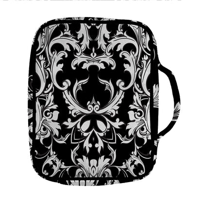 Black And White Damask Pattern Print Front Pocket Bible Bag
