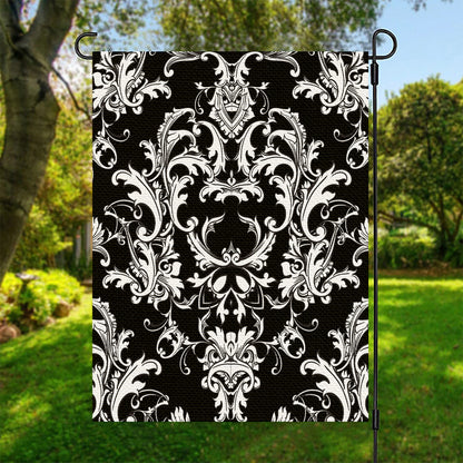 Black And White Damask Pattern Print Garden Flag