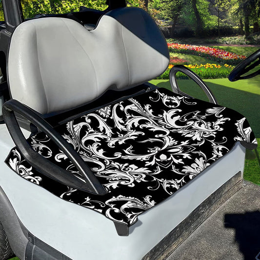 Black And White Damask Pattern Print Golf Cart Seat Cover